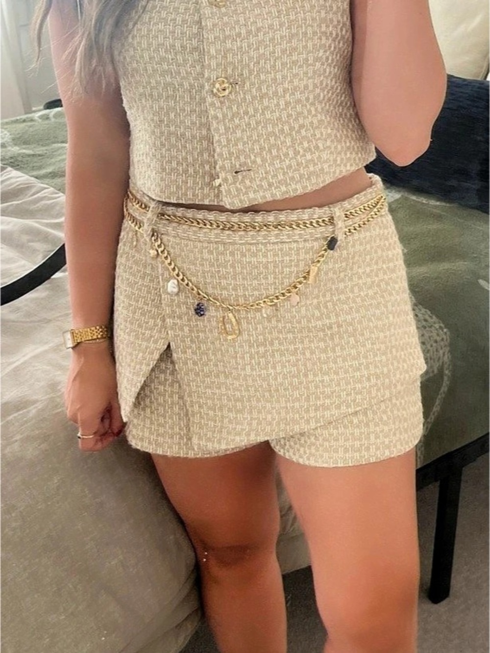 Zara Textured Weave Tweed Vest - medium and Skort - large Set